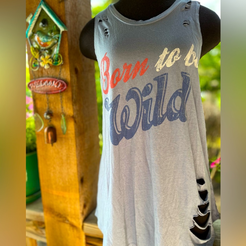 Lyric Culture Born To Be Wild Graphic Destroyed Soft Tank Top M